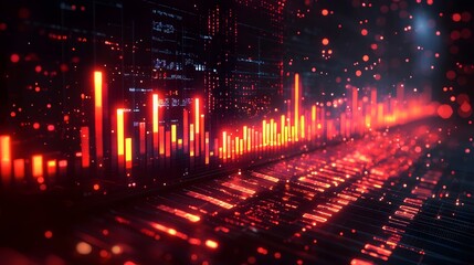 Animated digital bar graph with moving arrows showcasing real time business data