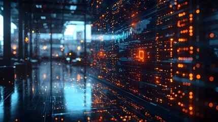 Holographic graph visualization in a futuristic coworking space