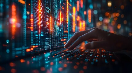 Holographic graph in a futuristic coworking space showcasing collaborative success