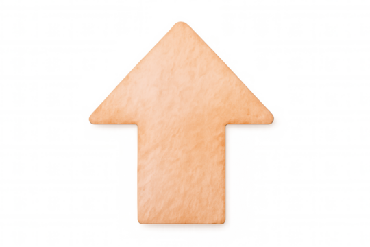 Translucent orange arrow pointing upward, signaling business growth, financial progress, trending performance on clean background