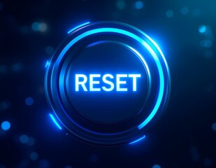 Futuristic glowing reset button in blue light – technology interface concept