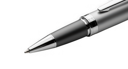 Ai generated image of closeup of a silver pen isolated on transparent background