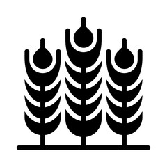 Three Stalks of Wheat Standing Tall. A stylized glyph icon of three stalks of wheat or grain, standing upright with full heads of grain. The black and white design represents agriculture, and food.