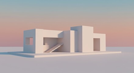Minimal modern building at pastel sunset