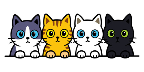 Cat kitten sitting icon set line banner