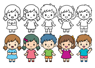 Cute boy and girl cartoons for coloring