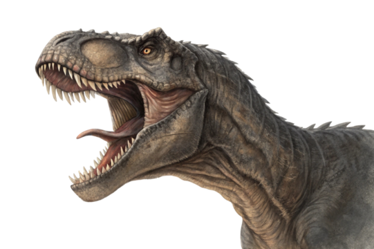 Fierce tyrannosaurus rex dinosaur roaring isolated on transparent background