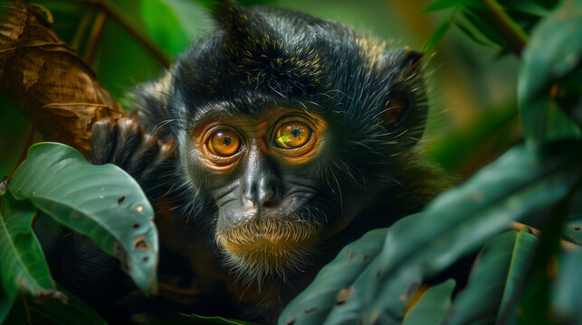 Trachypithecus cristatus in the jungles of Borneo island Malaysia