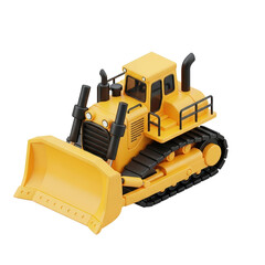 Fototapeta premium Yellow Cartoon Bulldozer with Large Blade, Three-Quarter View