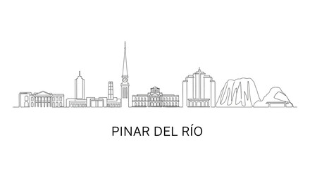 Fototapeta premium Pinar del Río City Skyline: A modern artistic depiction of the Pinar del Río skyline in a minimalist black-and-white linear style.