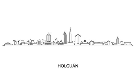 Fototapeta premium Holguín Skyline: A minimalist line art representation of the Holguín skyline, showcasing its unique architectural silhouette against a clean, uncluttered backdrop.