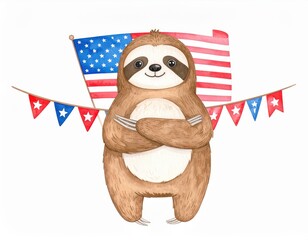 A cute cartoon sloth. Adorable animated tree sloth drawing funny comical mammal jungle fauna childish design.
