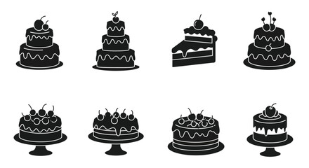 Collection of Black and White Cake Silhouettes for Celebrations and Special Occasions