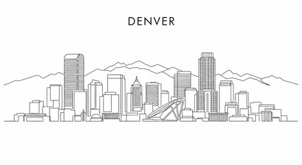Denver Skyline: The illustration captures the essence of the city, showcasing iconic buildings in a simple, minimalistic design that evokes a sense of urban modernity. 