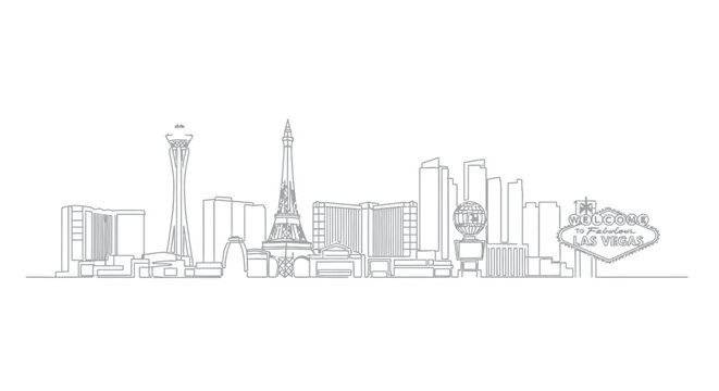 Las Vegas Skyline: A sleek, minimalistic linear depiction of the iconic Las Vegas skyline, capturing the essence of the city's architecture and spirit. 