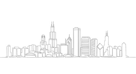 City Skyline Line Art: A clean, linear illustration of the urban skyline, offering a modern, artistic interpretation of architectural forms and cityscapes.