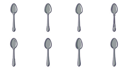 Eight Silver Spoons Arranged in a Grid Pattern on White Background