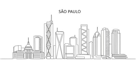 Fototapeta premium Sao Paulo Cityscape Line Art: A clean, minimalist line art depiction of the iconic São Paulo skyline, showcasing its architectural marvels against a backdrop of a clear sky.