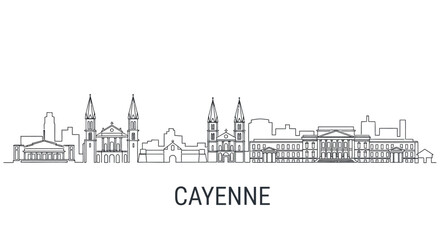 Fototapeta premium Cayenne Cityscape Silhouette: An intricate and detailed line drawing captures the essence of Cayenne's architectural skyline.