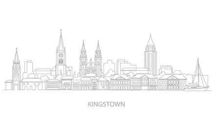 Obraz premium Kingstown Skyline: Elegant architectural lines showcase the skyline of Kingstown, presenting a minimalist yet impactful view of the city's iconic buildings, a testament to urban beauty.