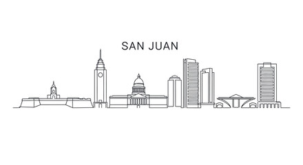 Obraz premium San Juan Skyline: An elegant line art representation of the San Juan skyline, showcasing iconic structures and the unique urban character.