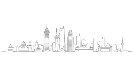 Obraz premium City Skyline Silhouette: A minimalist cityscape skyline illustration showcasing a collection of modern skyscrapers, business centers, and architectural designs.
