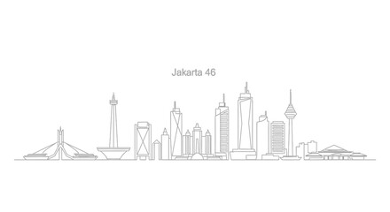 Obraz premium Jakarta 46 Skyline Outline: A minimalist outline of the Jakarta 46 skyline, showcasing the iconic landmarks and architectural wonders of the city, evoking a sense of modernity, and urban charm.