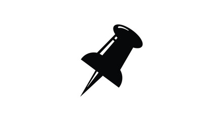 Simple Black Silhouette of a Pushpin or Thumbtack on a White Background