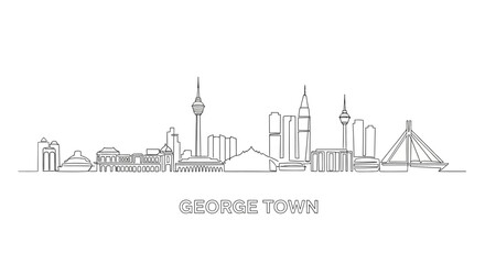 George Town Skyline: A detailed line drawing captures the elegant skyline of George Town, presenting a concise view of iconic structures and architectural wonders. 