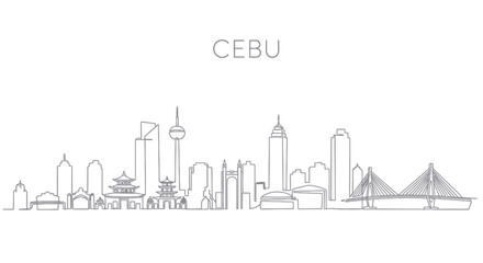 Fototapeta premium Cebu Cityscape: A minimalist line art illustration of the Cebu skyline, showcasing the city's iconic landmarks and architectural beauty, a testament to urban development and design.
