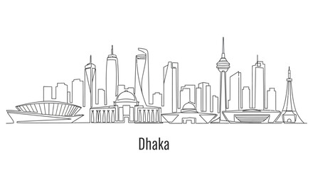 Obraz premium Dhaka's Skyline: A sleek, monochromatic line art depiction of Dhaka's iconic cityscape, capturing the essence of modern urban development.