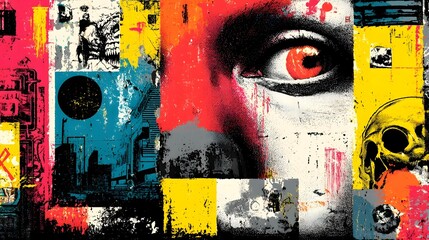 A visually striking and captivating abstract artwork inspired by the bold expressive nature of urban graffiti featuring a surreal and colorful composition of layered elements shapes and textures