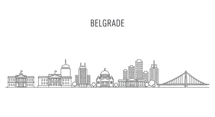 Obraz premium Belgrade Cityscape: A minimalist line drawing captures the iconic skyline of Belgrade, featuring recognizable buildings and landmarks.