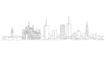 Obraz premium Cityscape Silhouette: An elegant line-art illustration presents the iconic skyline of a bustling city, where architectural marvels and urban landscapes converge in a minimalist artistic expression.