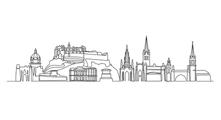 Obraz premium Urban Silhouette: A detailed and artistic linear depiction of a historic urban landscape, showcasing the intricate architecture.