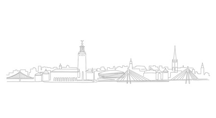 Obraz premium City Skyline in Monochrome: A sleek, minimalist line art portrayal of a city skyline, presenting a sophisticated and modern urban landscape.