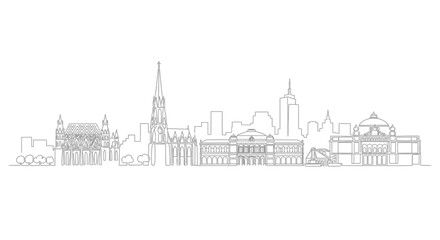 Fototapeta premium Cityscape Silhouette: Minimalist line art captures the intricate skyline of a bustling city. Focusing on the unique architectural elements and patterns that define an urban landscape.