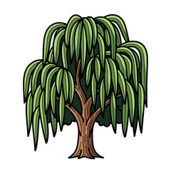 Weeping Willow Tree Vector &ndash; Cartoon Style Green Foliage Illustration