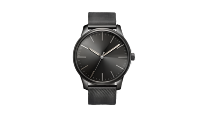 Elegant black wrist watch isolated on transparent background, a stylish time accessory for modern men, perfect for business or casual wear