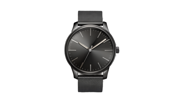 Elegant black wrist watch isolated on transparent background, a stylish time accessory for modern men, perfect for business or casual wear