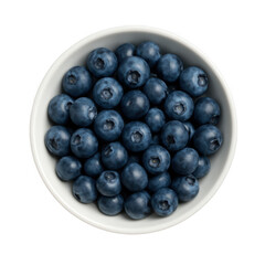 A bowl of fresh blueberries overhead view on black background