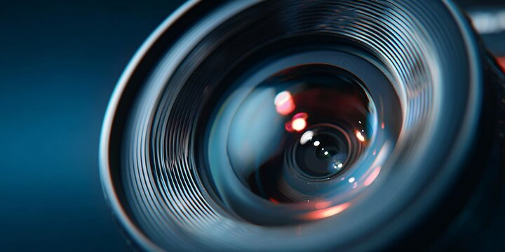 Macro closeup of camera lens aperture zoom background