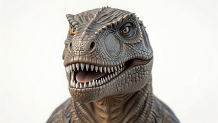 Close-up of a Tyrannosaurus Rex Head with Sharp Teeth and Intense Gaze for Prehistoric Era Illustration