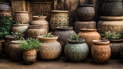Fototapeta premium clay pots for sale at the market