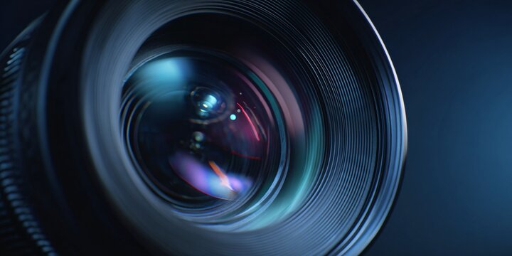 Macro closeup of camera lens aperture zoom background