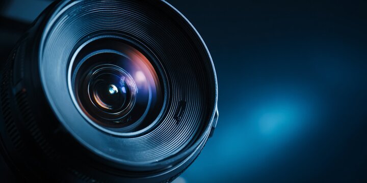Macro closeup of camera lens aperture zoom background
