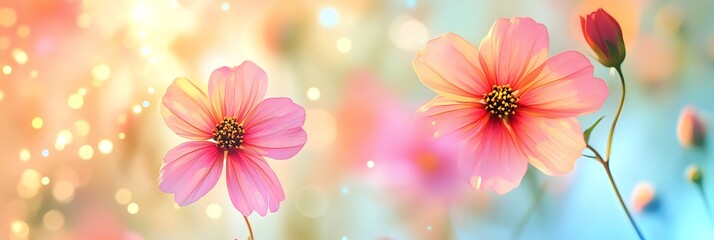 Blooming Cosmos: A close-up shot of vibrant cosmos flowers in full bloom. Petals unfurl in a symphony of colors. capturing nature's beauty.