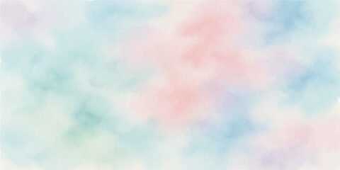 Abstract sky texture with colorful watercolor paint and a glowing sun, creating a vintage cloudscape design with a light bokeh effect