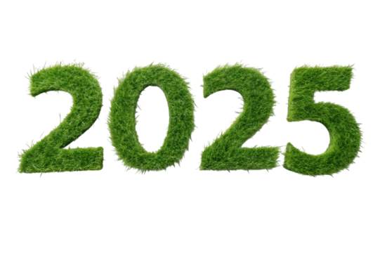 Green grass numbers 2025 isolated on transparent background