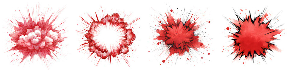 Obraz premium Red Explosion Effect Set - Watercolor Style - Four Different Shapes